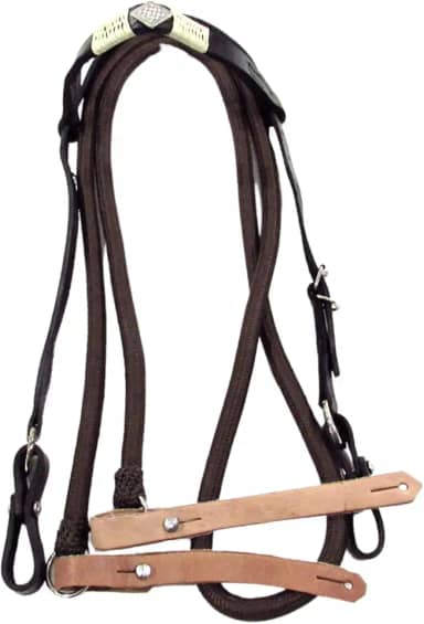 Cabeçada e Rédea Para Cavalo Preta Trançada Aplique Zamac Losango Rédea Marrom