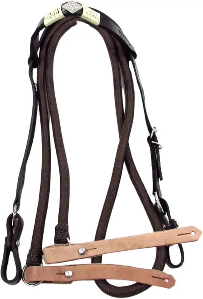 Cabeçada e Rédea Para Cavalo Preta Trançada Aplique Zamac Losango Rédea Marrom