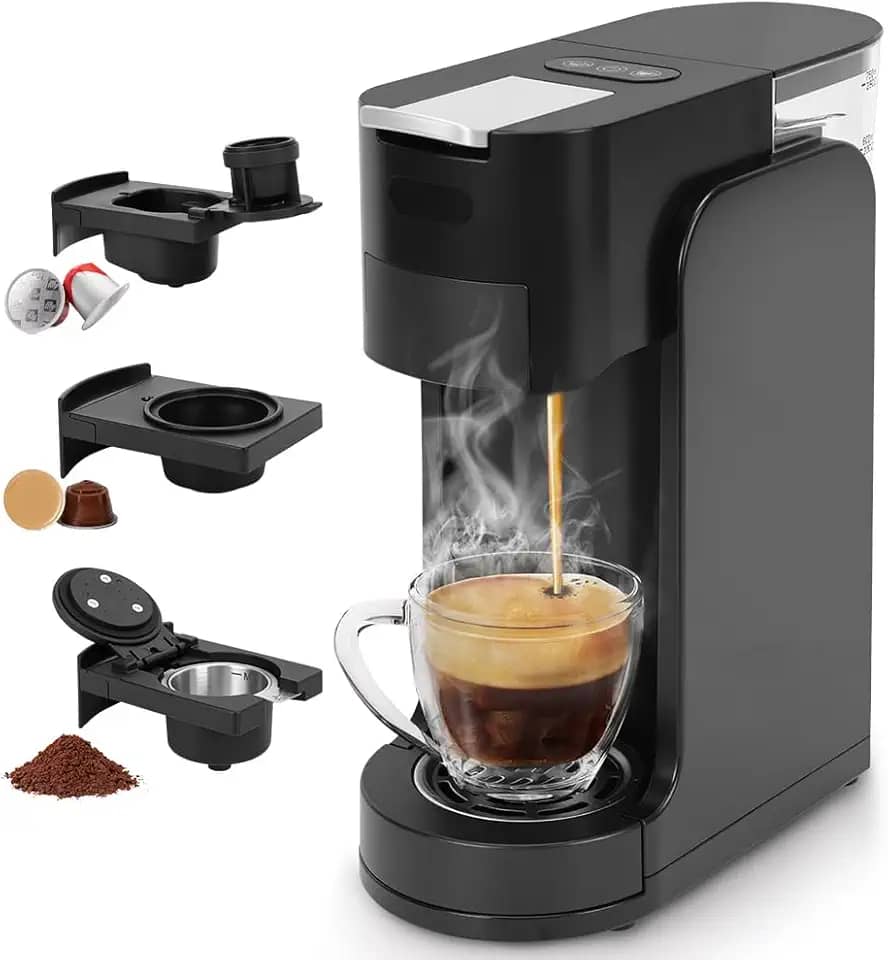 Cafeteira de Capsula, Cafeteira Capsula 3 em 1, Cafeteira Multicapsula, 110V, Tanque de Água para 800ml, Equipado com Três Suportes oara Cápsulas e Bandeja Coletora Ajustável