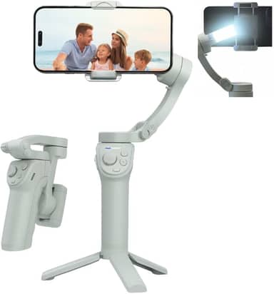 Estabilizador Gimbal Celular Portátil 3 Eixos com Tripé, Luz LED e Rastreamento Facial – Bluetooth, Dobrável, para Vídeos Profissionais, Lives e Vlogs