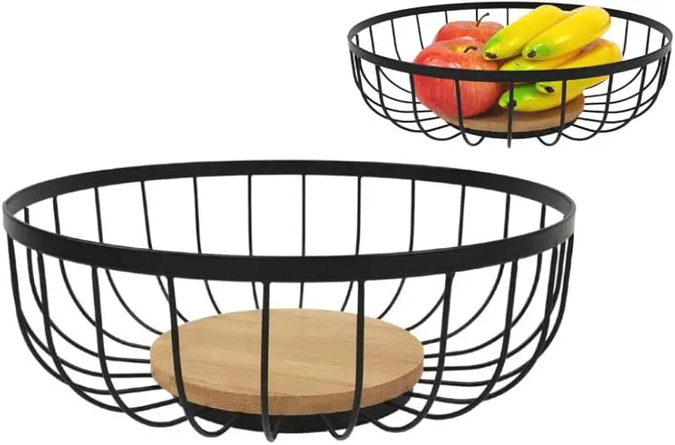 Fruteira de Mesa Redonda Com Base em Madeira 28cm