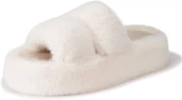 Pantufas femininas de espuma viscoelástica felpudas e confortáveis de pele sintética - Pantufas de bico aberto para quarto peludo