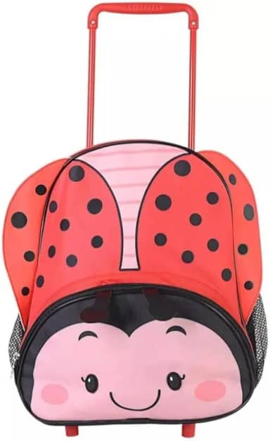 Mochila de Rodinhas Infantil Abelhinha e Joaninha com Anteninhas Bolso Frontal (Joaninha)