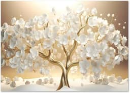 Quadro Decorativo Floral Pintura Arvore Prosperidade, Tela em Canvas na Horizontal ideal para ambiente de Sala de estar, jantar, reuniões, Quarto e Hall de entrada