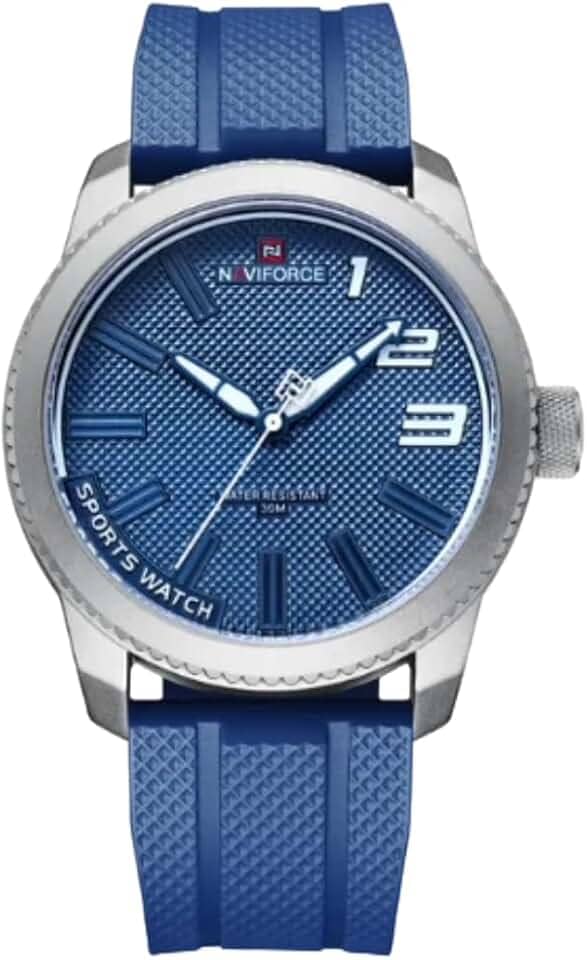 NAVIFORCE Relógio Esportivo Analógico Masculino, Quartzo Japonês, Azul, Silicone, 90 Dias de Garantia