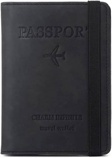Porta-passaporte com Faixa Elástica, Carteira de Couro com Bloqueio RFID, Capa de Viagem para Passaporte/Crédito/Embarque/Vacinação