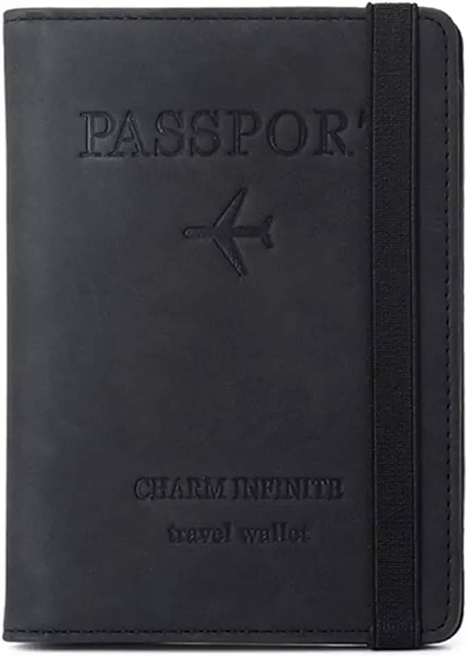 Porta-passaporte com Faixa Elástica, Carteira de Couro com Bloqueio RFID, Capa de Viagem para Passaporte/Crédito/Embarque/Vacinação