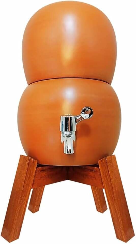 Filtro De Barro Bebedouro Para Agua Purificador Colmeia, 6,5 Litros, com Torneira e Suporte de Madeira, Cerâmica Terracota