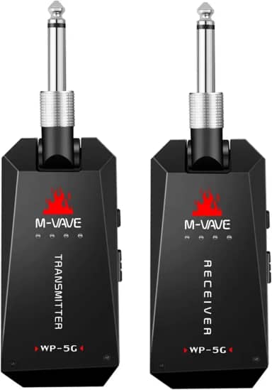 M-VAVE WP-3 Sistema Wireless para Guitarra 5.8G Recarregável com Transmissor e Receptor, Baixa Latência de 5.6ms, Alcance de 30m, Bateria de 1100mAh, Compatível com Cabo Type-C, Acessório Essencial