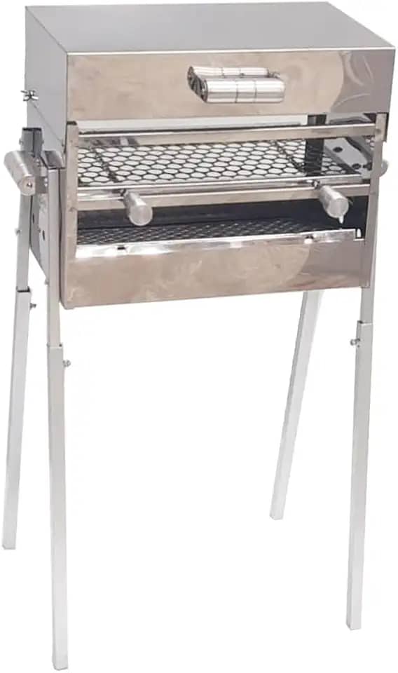 LAURINDO'S Churrasqueira Portátil Com 2 Grelhas a Carvão com Tampa a Bafo Inox - Altura Ajustavél - Espetinho a Bafo