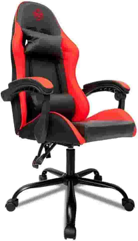 Cadeira Gamer TGT Heron Preta e Vermelha | Reclinável 90°–135° | Espuma Moldada | Base Aço | Suporta até 120kg | TGT-HR-BRD01