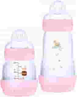 MAM Baby Kit 2 Mamadeiras Easy Start Starter Set Anticólica e Menos Bolhas de Ar, para Crianças 0+ Meses Autoesterilizável e com Bico de Silicone Skinsoft, Rosa