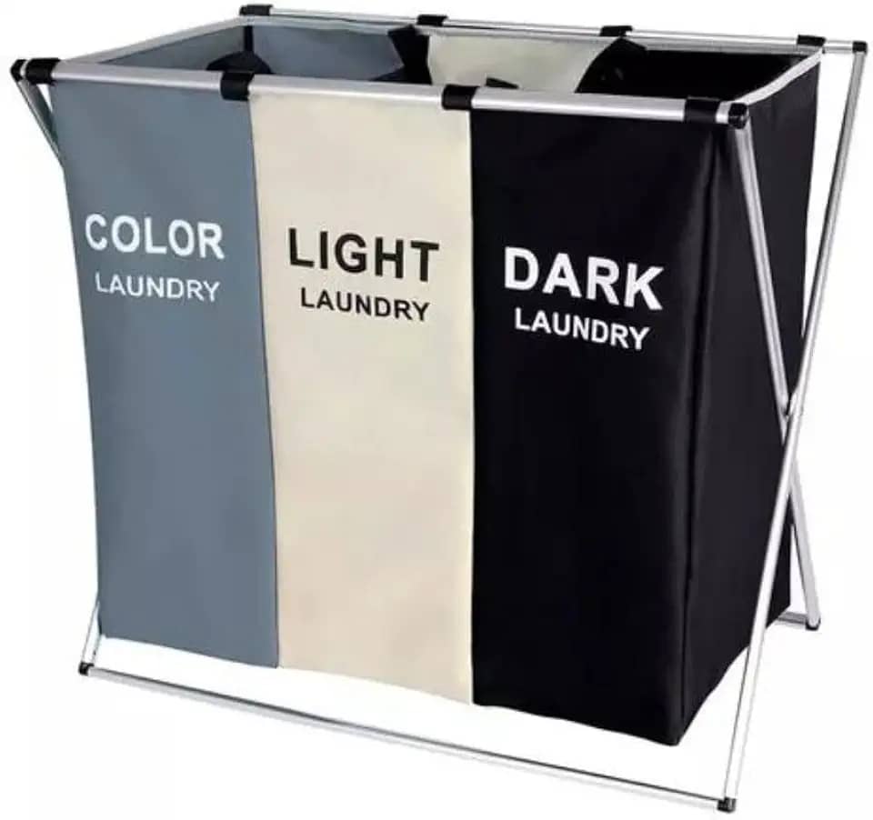 Cesto Organizador Para Roupa Suja de Tecido Oxford Cesto de Lavanderia Dobrável Portátil com 3 Divisórias