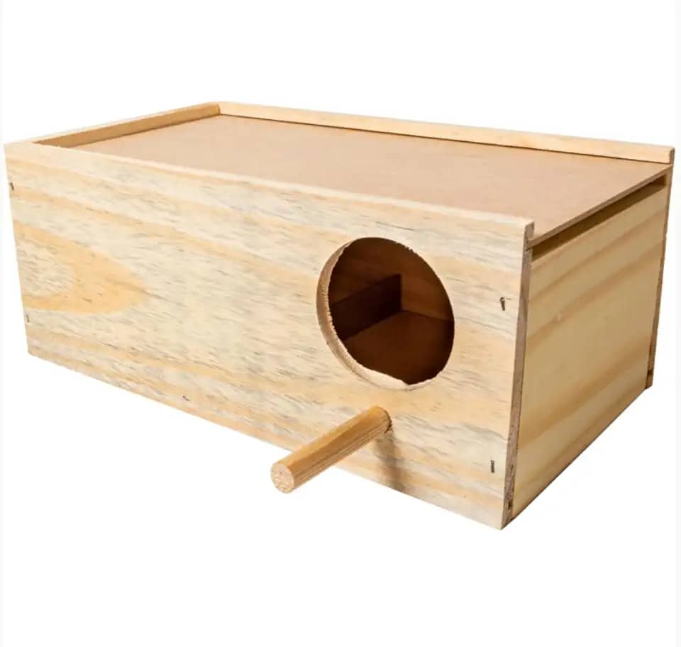 Ninho em MDF para Calopsita, Casa de Pássaro em Madeira Natural, 30x17,3x12 cm, com Poleiro