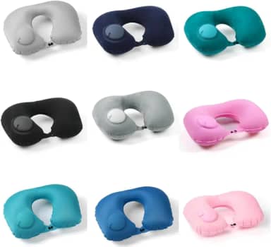 Almofada de Pescoço Inflável para Viagem, Travesseiro em U, Cinza