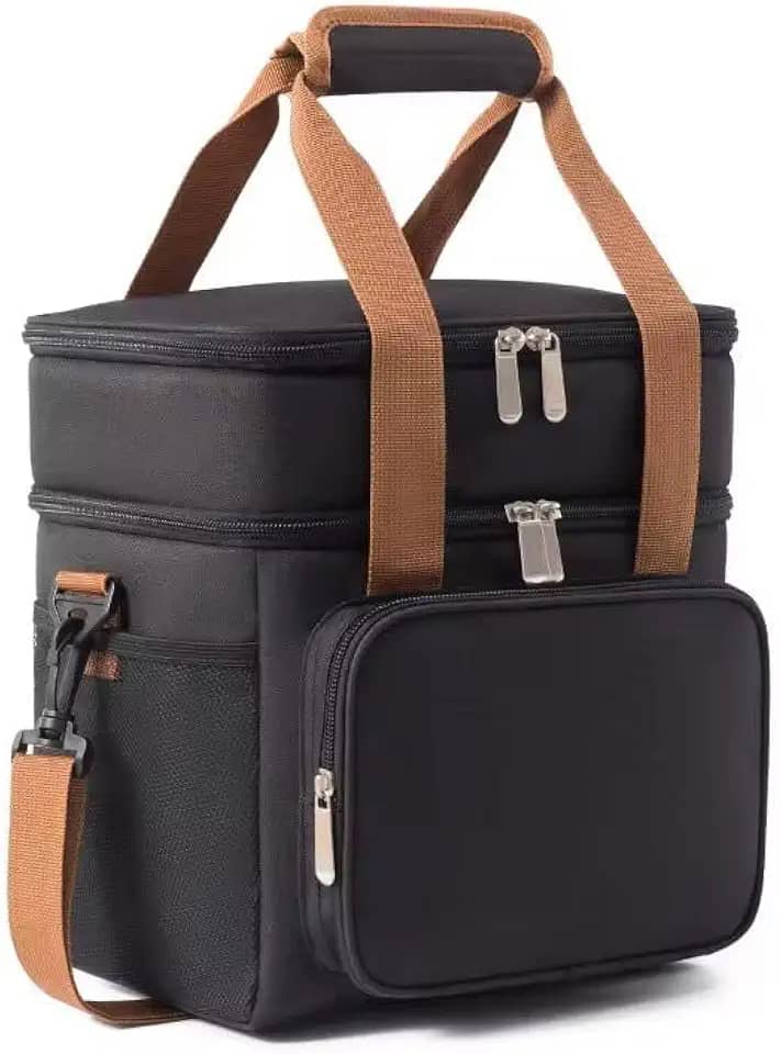 Bolsa Térmica Dupla Camada com 5 Compartimentos, Alça Ajustável, Cinza e Azul, Mochila Portátil para Marmita, Academia, Trabalho, Escola (Preto)