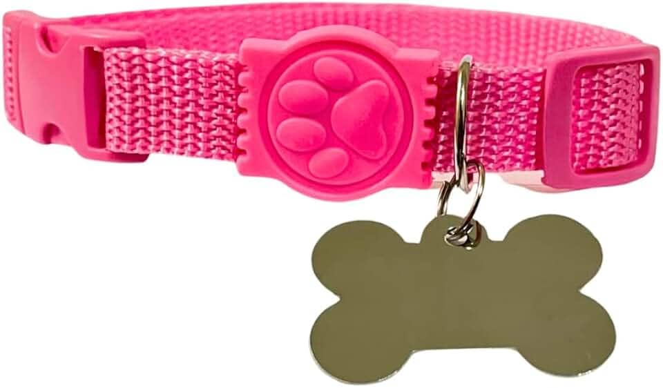 Coleira para Cachorro com Placa de Identificação (ROSA, M)