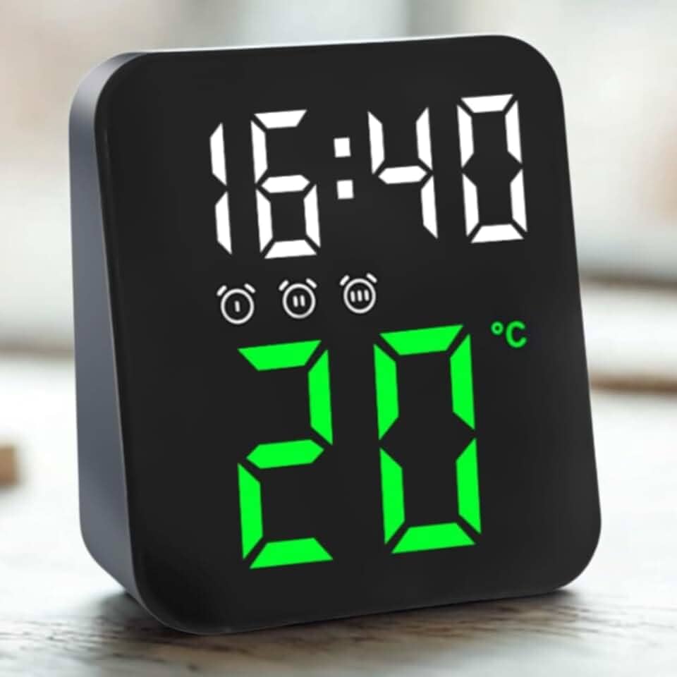 Relógio Digital - Ideal para Mesa e Parede - Display de Led com Luz Noturna, Exibe Temperatura, Função de Despertador, Carregável via USB ou Pilha