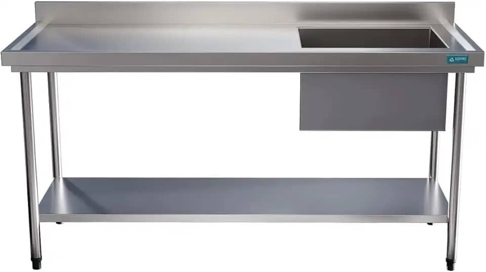 Mesa Pia Aço Inox Uma Cuba Direita e Prateleira 150x60x85 Aço Rio