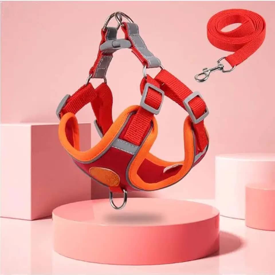 Coleira Peitoral Para Cachorro Pequenos E MéDios Com Guia Para Pet Colete ConfortáVel(Vermelho,L (7-10 KG))