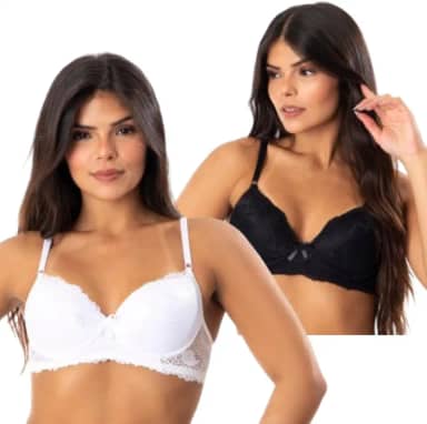 Kit 2 Sutiã De Renda Com Bojo Feminino Lingerie Sutian Íntimo Básico Casual Soutien Rendado Conforto
