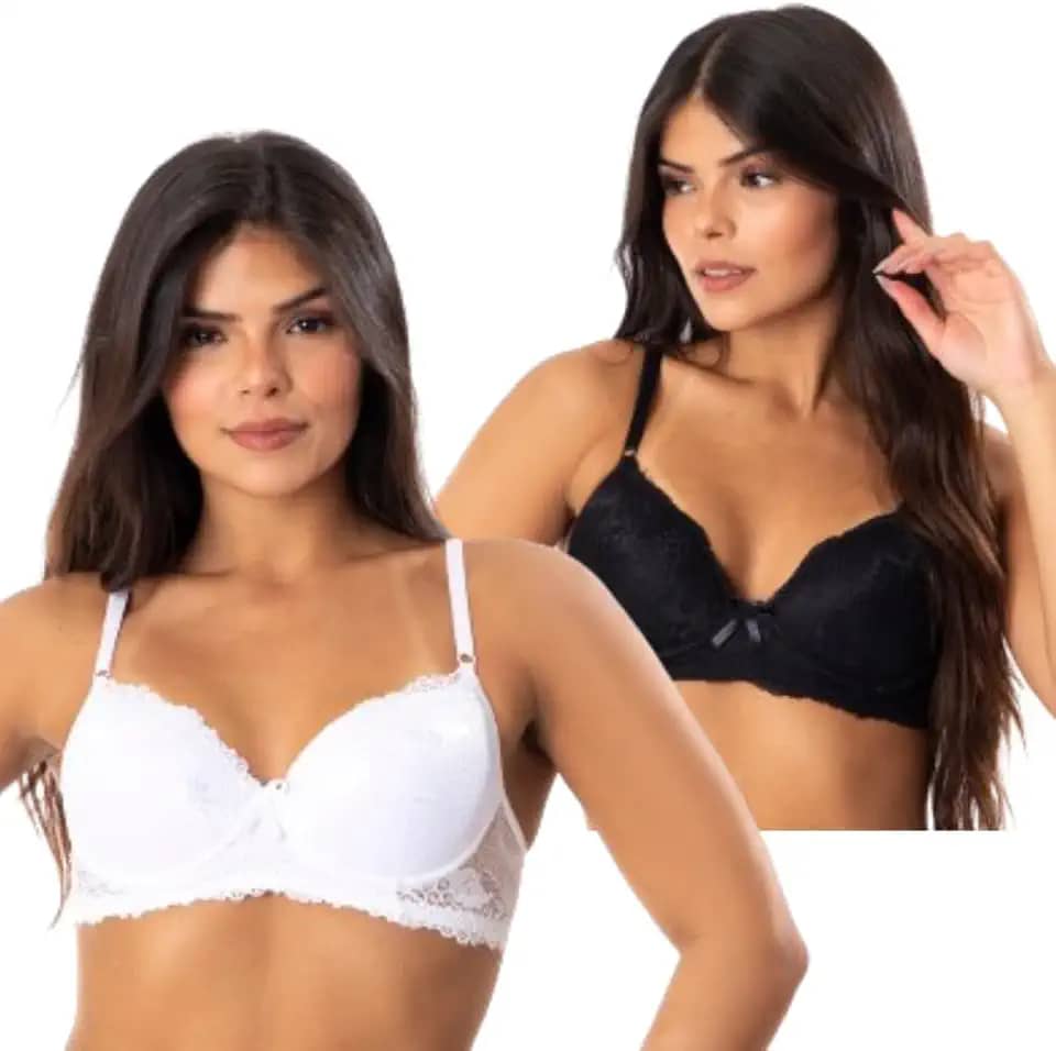 Kit 2 Sutiã De Renda Com Bojo Feminino Lingerie Sutian Íntimo Básico Casual Soutien Rendado Conforto