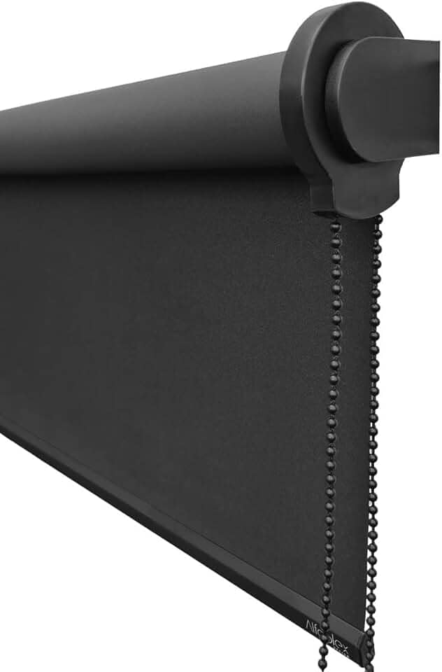 Cortina Persiana de Rolo Blackout Para Quarta e Sala 1,40 (lar) x 1,40 (alt) (Líbia Preto - SEM BANDÔ - Acabamento Preto)