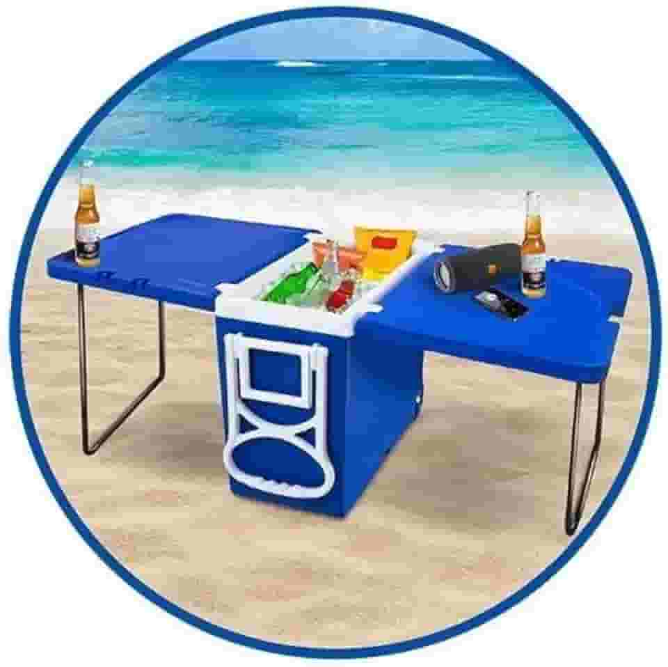 Cooler Caixa Térmica 32L 3 em 1 Mesa e Rodinhas para Praia fácil transporte - 32 Litros Azul