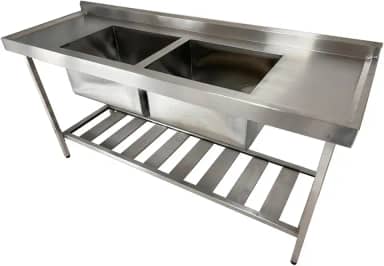 Pia De Aço Inox Industrial 170x60x90 Cm Cuba Dupla Nortinox