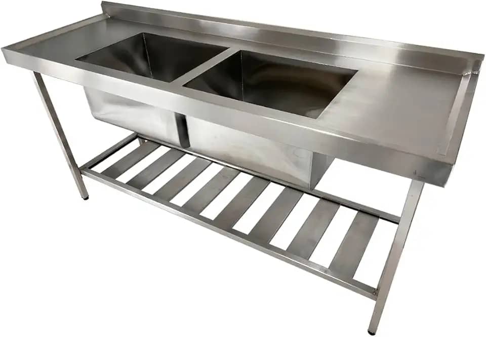 Pia De Aço Inox Industrial 170x60x90 Cm Cuba Dupla Nortinox