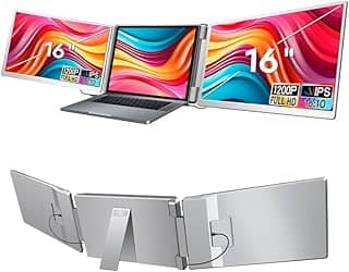 16'' Extensor de Tela para Notebook, 1080P FHD Tela Tripla para Notebook Monitor Portatil, Plug & Play tipo C/HDMI/USB-A, Chrome para laptop de 12 a 18,5 polegadas