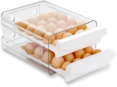 Porta Ovos Empilhável com Gaveta 2 Camadas 32 Unidades para Geladeira, Organizador de Ovos em Plástico PP Premium, Cozinha Compacta,Transparente, Armazenamento Alimentos e Durável