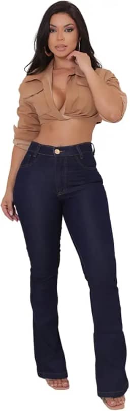 Calça Jeans Feminina Flare Boca De Sino Cintura Alta Levante Bumbum