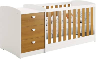 Berço Americano Multifuncional Atlanta com Cômoda 3 Gavetas Branco Fosco/Savana - Reller