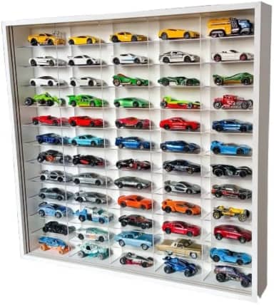 Expositor Em Acrílico Para 60 Miniaturas Escala 1/64 MDF Branco Com 2 Portas