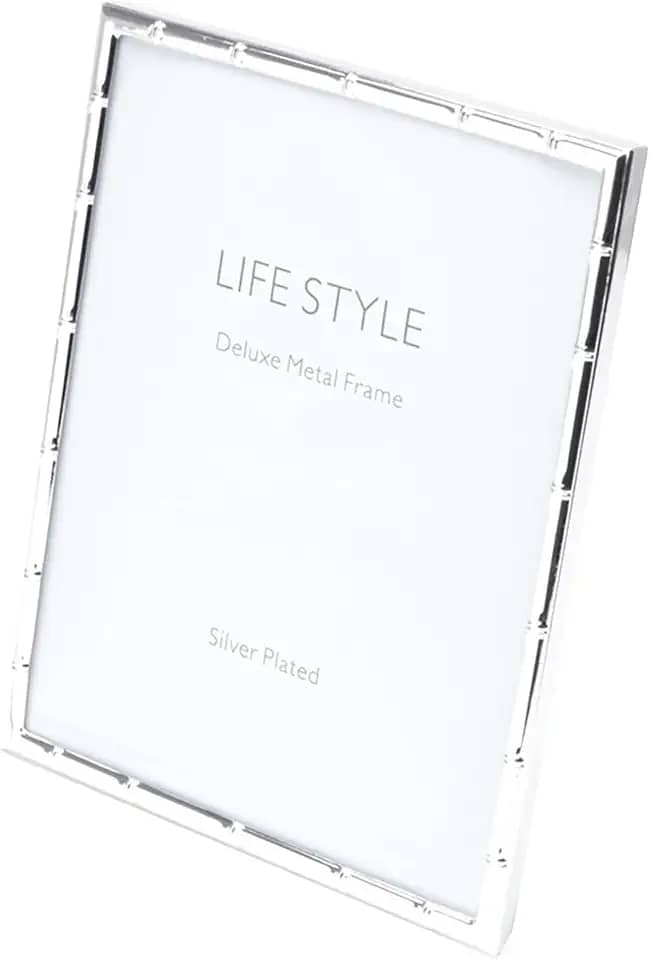 WOLFF Porta-Retrato de Aço Bambu Prata 20cm x 25cm - Enxoval - Casamento - Decoração - Álbum de Fotos - Enfeites - Moldura Elegante Para Mesa e Parede