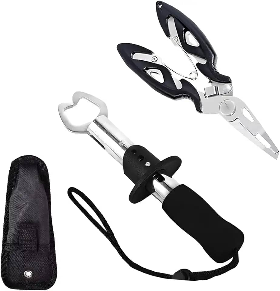 Alicate de Pesca Profissional, Kit com 2 Alicates e Bolsa de Transporte, Multifuncional para Remoção de Anzóis, Corte de Linha e Contenção de Peixes para Pesca em Água Doce e Salgada