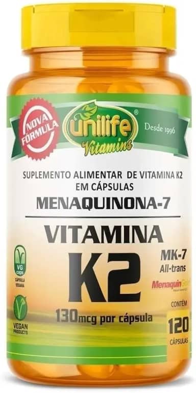 Vitamina K2 Mk7 130mcg Unilife Menaquinona 120 Cápsulas