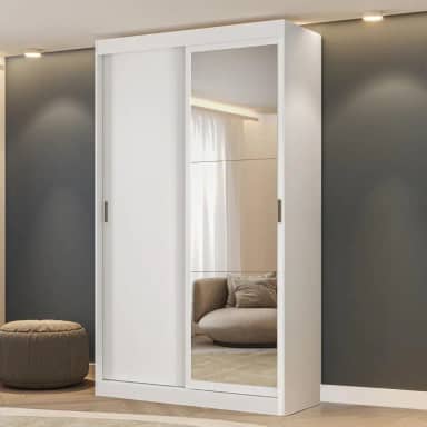 Guarda Roupa Solteiro 2 Portas 2 Gavetas com Espelho Branco Carraro