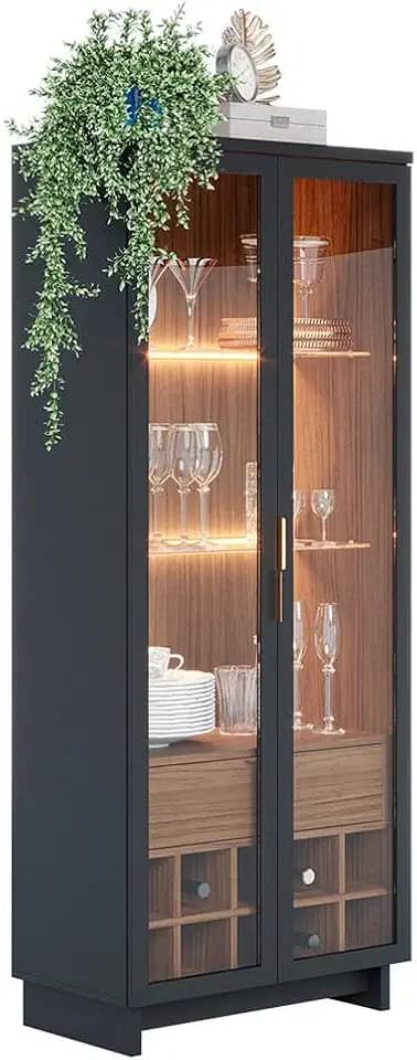 Cristaleira Adega Guanabara 2 Portas 1 Gaveta Preto Fosco