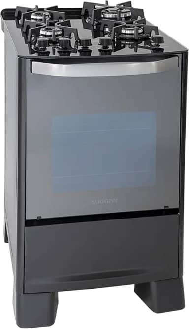 SUGGAR FOGÃO MASTER GRILL PRETO MESA DE VIDRO 4 BOCAS TRIPLA CHAMA GRILL 110V TREMPE FERRO FUNDIDO ACENDIMENTO SUPERAUTOMÁTICO FGVMTG411PT