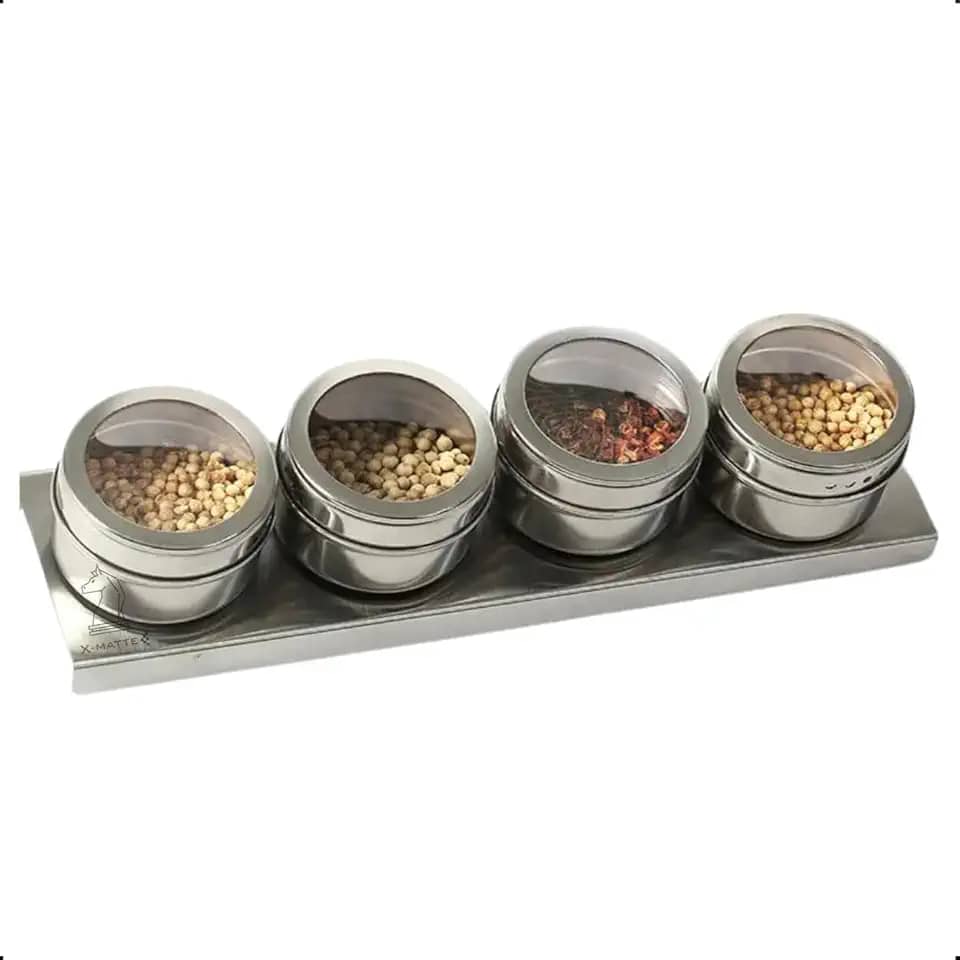Porta Temperos Inox Imã De Geladeira 4 Potes 50g Condimentos Cozinha Magnético X-Matte