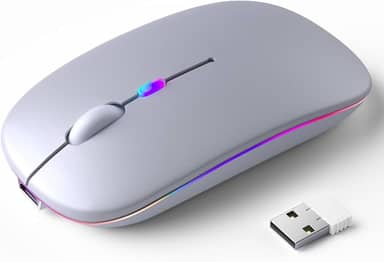 Mouse Sem Fio Recarregável com LED RGB Design Ergonômico e Conexão Bluetooth para Notebook PC e Home Office (Prata)