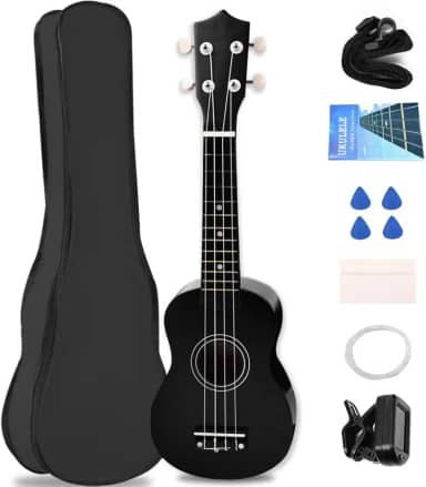 Ukulele 21 Polegadas, Madeira, Soprano, Concert, Tenor, Acústico, Ukulele, Soprano Ukelele, Concert, Tenor(Preto)