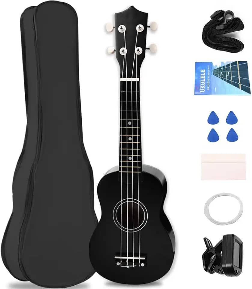 Ukulele 21 Polegadas, Madeira, Soprano, Concert, Tenor, Acústico, Ukulele, Soprano Ukelele, Concert, Tenor(Preto)