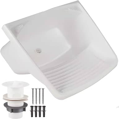 Tanque Plástico Lavar Roupas C/Sifão E Valvula Lavanderia 24l Cor Branco