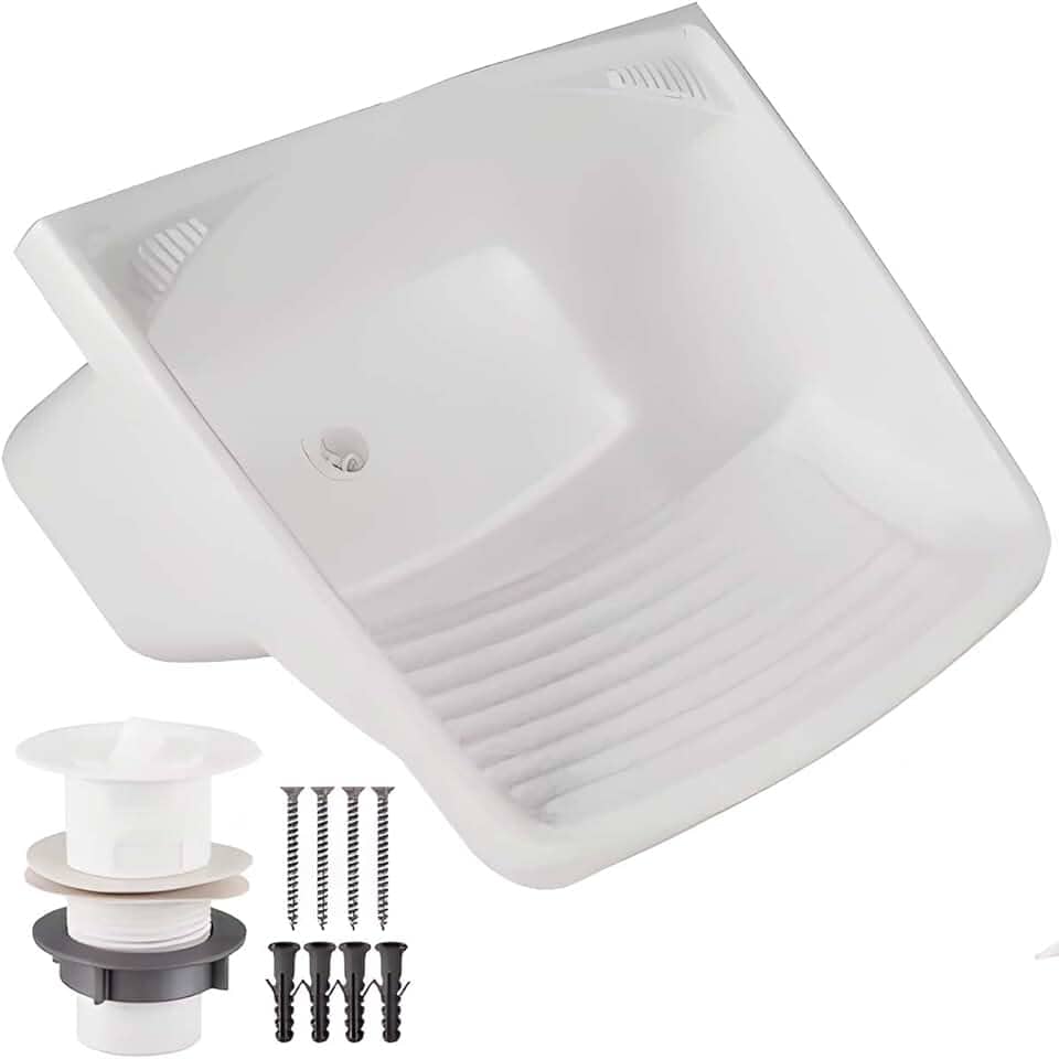 Tanque Plástico Lavar Roupas C/Sifão E Valvula Lavanderia 24l Cor Branco