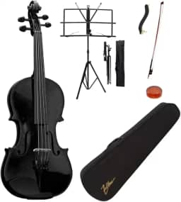 Violino 4/4 Zelmer ZLM44 BV Preto, Série Luxo Especial, com Estojo, Arco, Breu, Espaleira e Estante de Partitura