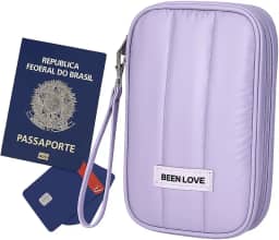 Carteira Porta Passaporte Feminina Acolchoada, Design Puffer, Material Resistente e Impermeável (Lílas)