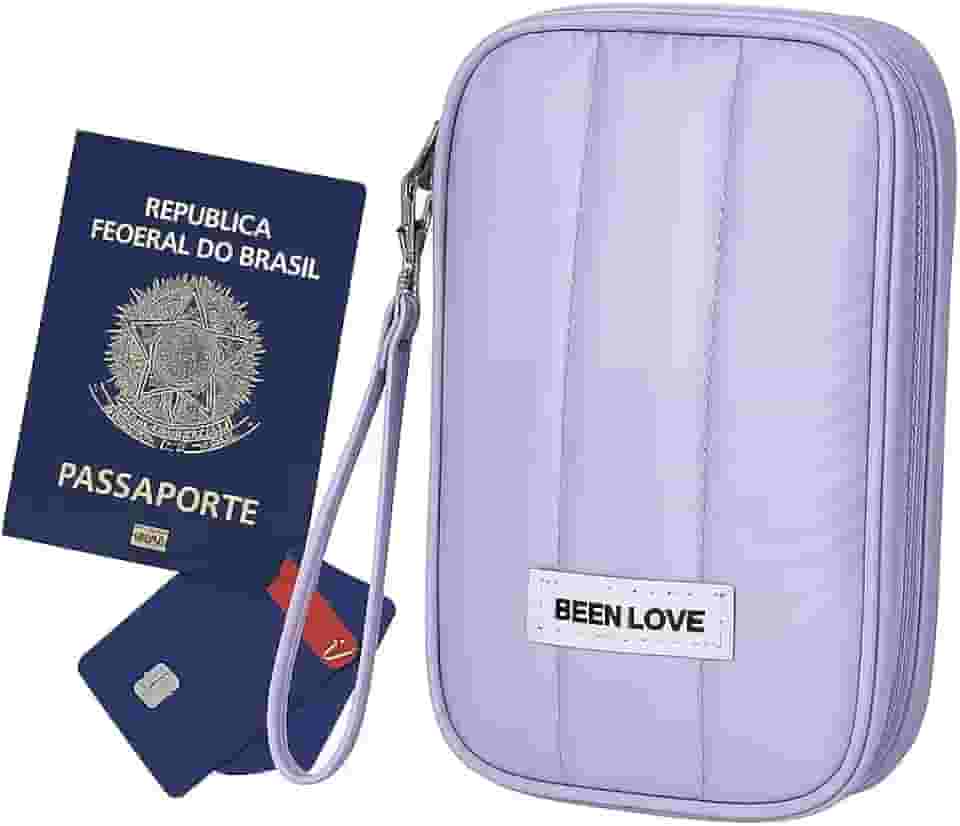 Carteira Porta Passaporte Feminina Acolchoada, Design Puffer, Material Resistente e Impermeável (Lílas)